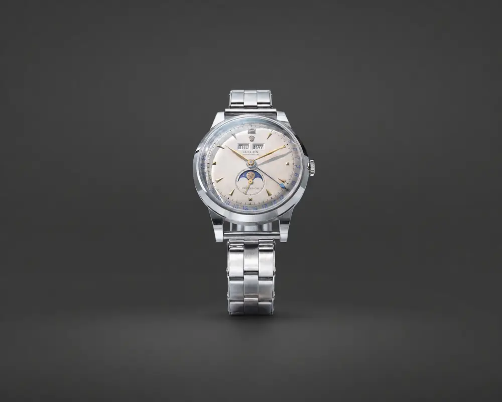 Vintage Rolex Padellone complete calendar with moonphase in steel on a bracelet